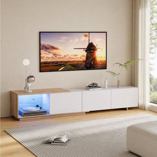 PXloue TV-Schrank Fernsehkommode, Hochglanz TV Schrank, mit 16 Farben LED Beleuchtung mit LED-Beleuchtung, Lowboard mit Glasablagen, Breite 240cm