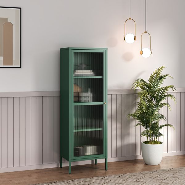 Vitrinenschrank Säkylä Stahl 150x50x35 cm Tannengrün [en. casa]