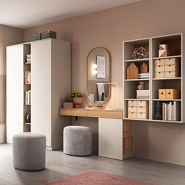 Lomadox Jugendzimmer-Set FIER-129, (Sparset, 5-tlg, Kleiderschrank Schreibtisch Regale), kaschmir mit Eiche, grifflos