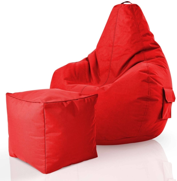 Green Bean® Bean Bag-Sitzsack + Hocker, 2er-Set, waschbar & schmutzabweisend, Polyester / PVC, EPS-Füllung, Rot