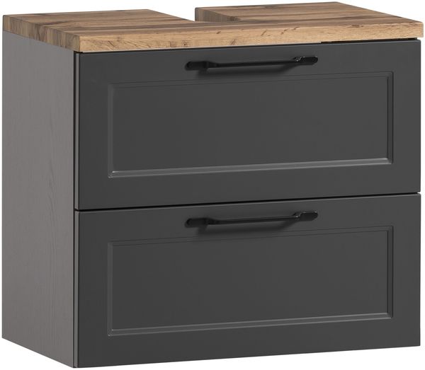 Waschbeckenunterschrank >Lyon< in grau, Wotaneiche, MDF - 60x54x35cm (BxHxT)