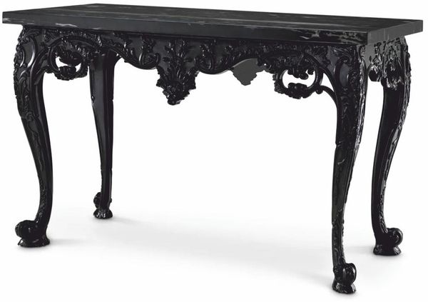 Casa Padrino Luxus Barock Mahagoni Konsole mit Marmorplatte Schwarz 128,5 cm