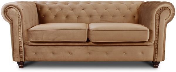 Sofa Chesterfield Asti 2-Sitzer, Couchgarnitur 2-er, Sofagarnitur, Couch mit Holzfüße, Polstersofa - Glamour Design, Velours (Beige (Velvet 28))