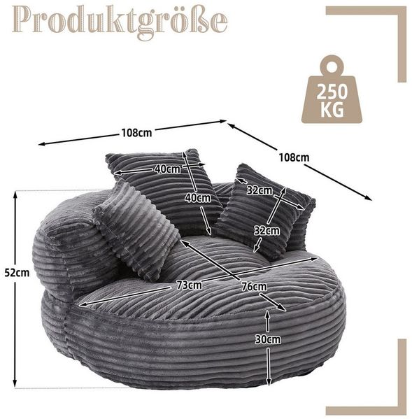 Celya Sitzsack Lazy Sofa Gaming Sofa Stuhl mit drei Kissen,hoch Rücken Cordstoff-Sofa (1 Sitzsack, 3 Kissen), Couch fur Erwachsene und Kinder,fur Schlafzimmer und Büro,Grün