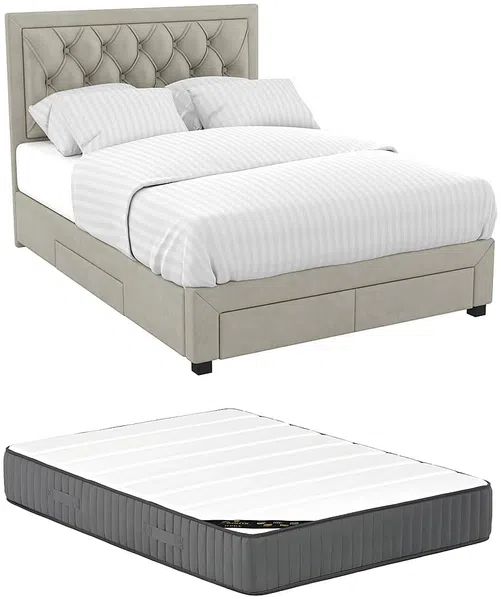 Vente-unique - LEOPOLD Bett SamtStoff Beige - B 145 cm x H 122,2 cm x L 206,5 cm Bild 6