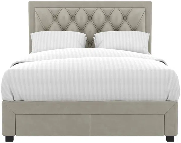 Vente-unique - LEOPOLD Bett SamtStoff Beige - B 145 cm x H 122,2 cm x L 206,5 cm Bild 4