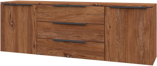 borchardt Möbel Sideboard Tom, Kommode Breite 166cm, hängend oder stehend mit Metallgriffen, 2 Türen 3 Schubkästen, verstellbare Einlegeböden