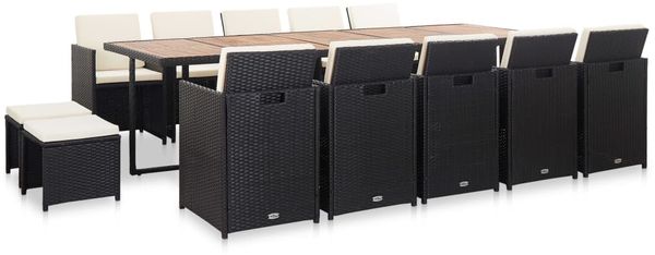 vidaXL 15-tlg. Garten-Essgruppe mit Auflagen Poly Rattan Schwarz 46425