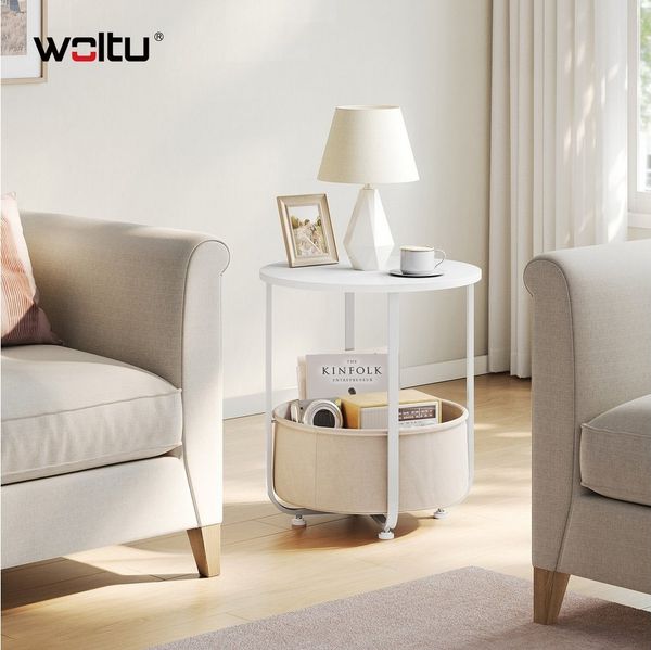 Woltu Beistelltisch, klein, mit abnehmbarem Stoffkorb, für Wohnzimmer Schlafzimmer