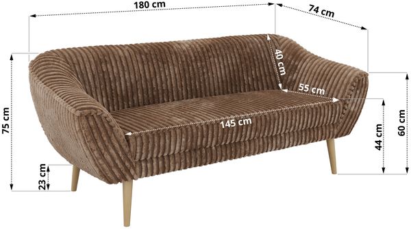 Sofa, Wohnzimmersofa PIRS 3, Skandinavisches Sofa 3-Sitzer, Sofa mit Wellenfederung, Buche Füße, Breite 180 cm Hoher Sitzkomfort - Braun Cord Bild 5