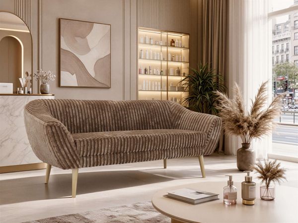 Sofa, Wohnzimmersofa PIRS 3, Skandinavisches Sofa 3-Sitzer, Sofa mit Wellenfederung, Buche Füße, Breite 180 cm Hoher Sitzkomfort - Braun Cord