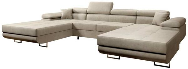 Designer Sofa Calvera U mit Schlaf- und Klappfunktion (Samt) Beige Samt