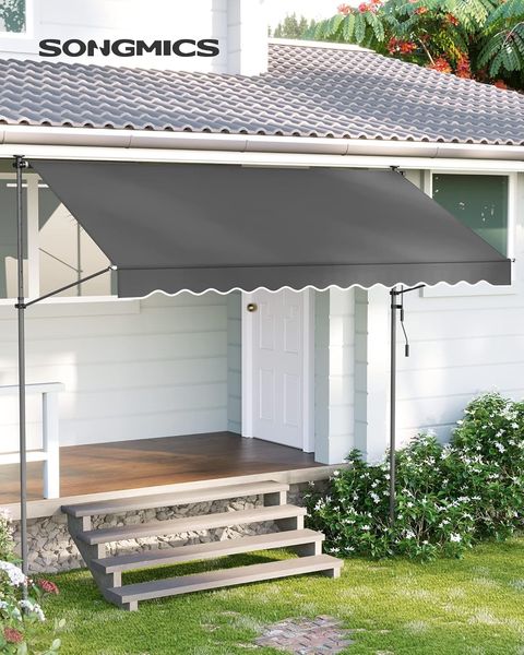 SONGMICS Klemmmarkise, 300 x 130 cm, Balkonmarkise, höhenverstellbar, mit Handkurbel, Sonnenschutz, für Balkon, Terrasse, Garten, anthrazit GSA313G02