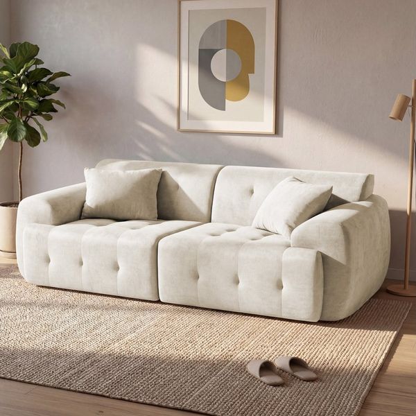 COMHOMA Sofa Ecksofa, Modulares Sofa, 2 Sitzer Bodensofa Couch mit Kissen Armlehne, für Wohnzimmer, vakuumverpackt