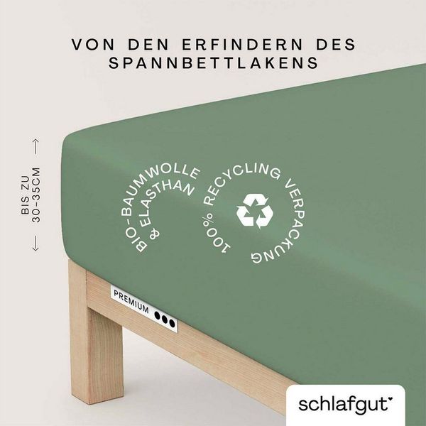 Schlafgut Spannbettlaken Premium, Gummizug: rundum, (1 Stück), Mako-Zwirn-Jersey, Green Mid, L 140x200 cm - 160x220 cm