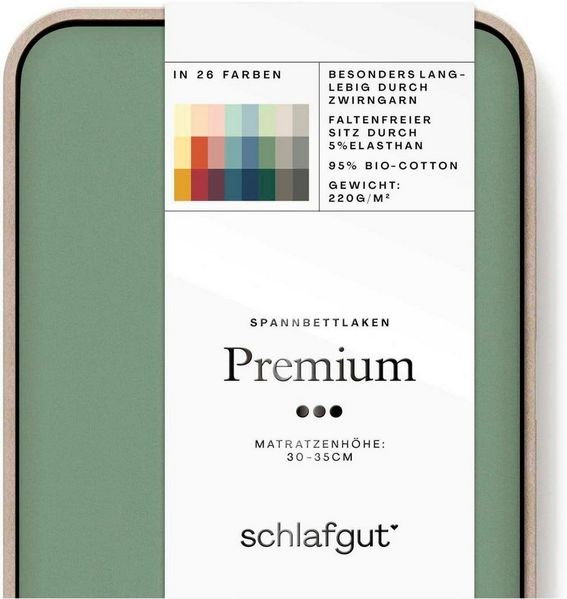 Schlafgut Spannbettlaken Premium, Gummizug: rundum, (1 Stück), Mako-Zwirn-Jersey, Green Mid, L 140x200 cm - 160x220 cm Bild 2