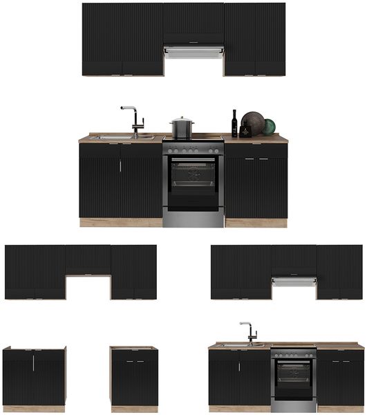 Küchenzeile Fame-Line Schwarz gestreift/Goldkraft Eiche 200 cm , AP Marmor Vicco Bild 6