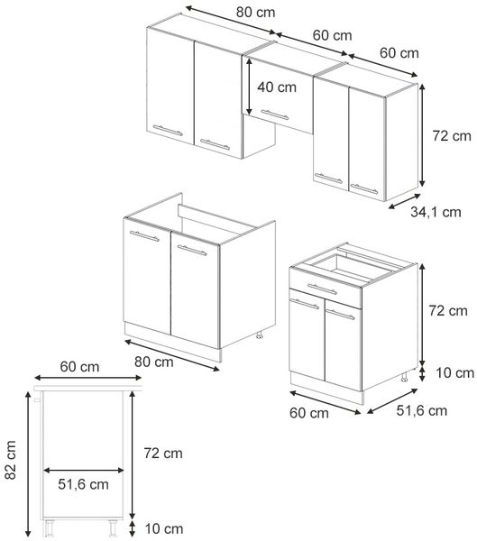 Küchenzeile Fame-Line Schwarz gestreift/Goldkraft Eiche 200 cm , AP Marmor Vicco Bild 2