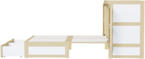 Merax Doppelbett Schrankbett 140 x 200 cm, Holzbett, Jugendbett, Einzelbett, Wandbett mit Lattenrost, Wandklappbett, vertikales schrankbett, Rattan-Design, Holzfarbe Bild 7