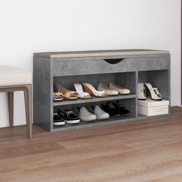 vidaXL Schuhbank mit Kissen Betongrau 104x30x49 cm Holzwerkstoff 326754