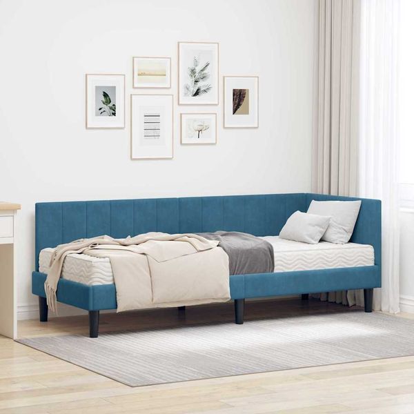 vidaXL Eckbettgestell mit Matratze mit Kopfteil 2 pcs Blau Samt 3393877