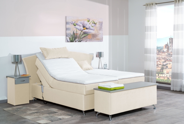 Meisterbetten Boxspringbett Huss 100x200 in VS-Creme, Matratzenbezug Nano, Ergoflex-Topper Bild 3
