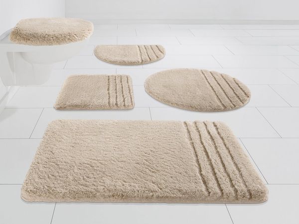 Möve Badematte Loft, Badvorleger, Badezimmer Teppich, Höhe 30 mm, rutschhemmend beschichtet, schnell trocknend, strapazierfähig, fußbodenheizungsgeeignet, Polyacryl, 2-tlg. Hänge-WC Set, Badteppich, Badematten auch als 2 teiliges Set & rund