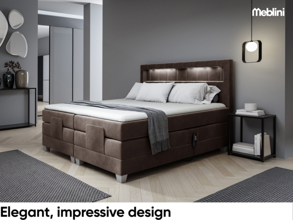 MEBLINI Boxspringbett Elektrisch ASPERO 200x200 cm mit Bettkasten und LED – H3/Braun Samt Polsterbett - Doppelbett mit Toppers & Taschenfederkern-Matratzen Bild 2