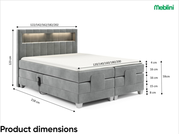MEBLINI Boxspringbett Elektrisch ASPERO 200x200 cm mit Bettkasten und LED – H3/Braun Samt Polsterbett - Doppelbett mit Toppers & Taschenfederkern-Matratzen Bild 7
