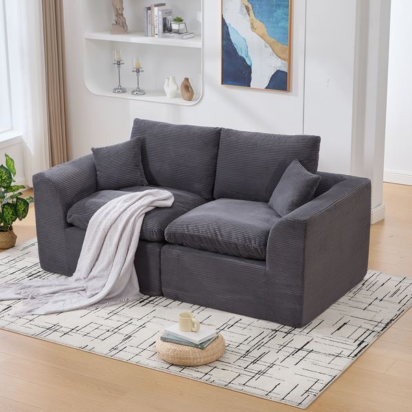 Sofa Zweisitzer 204x102,5x84 cm · Sitzfläche 156x58 cm · Cordstoff Dunkelgrau · hoher Komfort durch Schaumstoff & Federkern