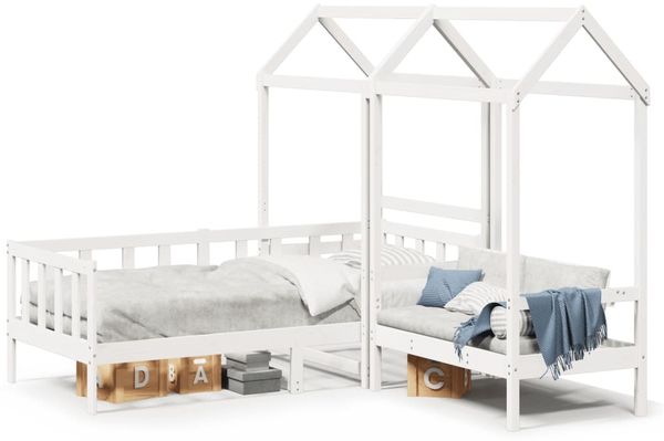 vidaXL Tagesbett und Bank mit Dach Weiß 80x200 cm Kiefernholz 3282219