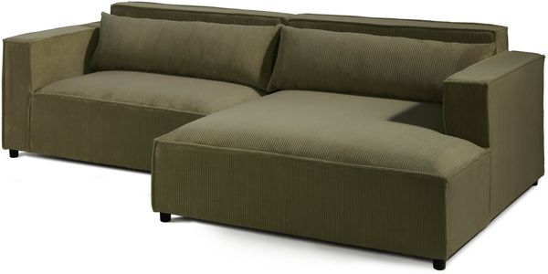 Ecksofa Ottomane rechts Cord Velours 266x150x80 grün FINN
