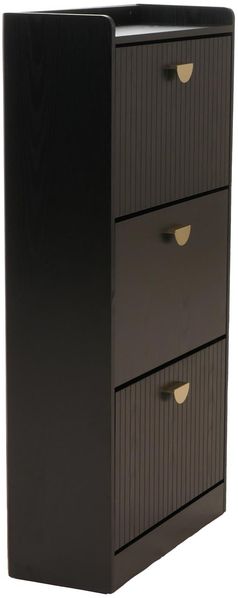 Schuhschrank HWC-O39, Schuhkipper Schuhregal 3 Klappen Klappfächer MDF Melamin Metall 117x60x24cm ~ Holzoptik schwarz Bild 7