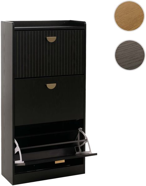 Schuhschrank HWC-O39, Schuhkipper Schuhregal 3 Klappen Klappfächer MDF Melamin Metall 117x60x24cm ~ Holzoptik schwarz Bild 10
