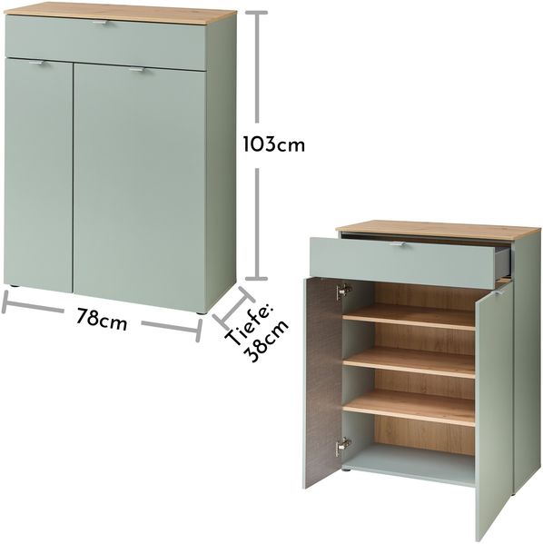 Garderoben-Set >Bari< (4-teilig) Schilfgrün / Eiche - 158x200x38cm (BxHxT) Bild 9