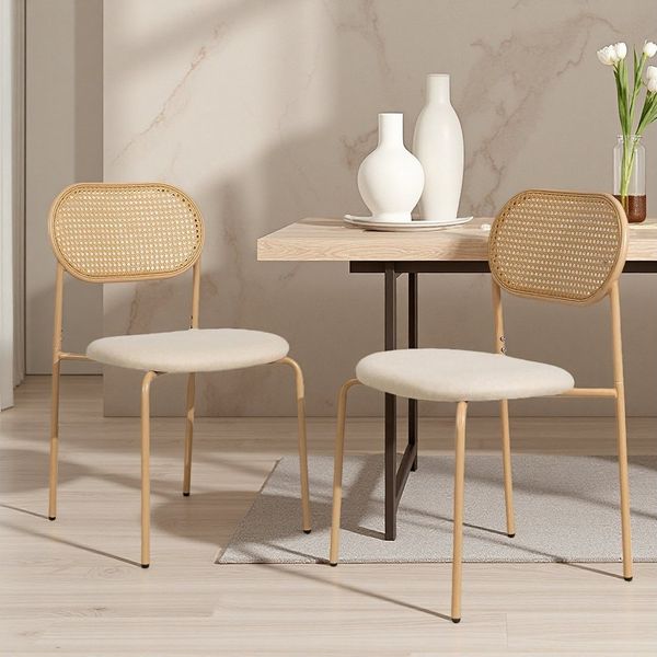 Simurq Esszimmerstuhl Stuhlset Polsterstühle aus Rattan,Armlehnstuhl, Schwarz,Metallgestell (Stuhl im Retro-Stil, geeignet für Esszimmer und Wohnzimmer), 2 Set