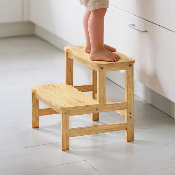 COSYLAND Tritthocker mit 2 Stufen | Kindertreppchen Schemel | Kindermöbel für Bad, Küche, Kinderzimmer ab 2 Jahre | Toilettenhocker (Natural)