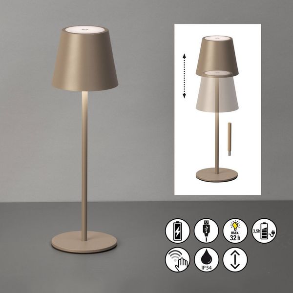 easy! BY FHL Außen-Tischleuchte Viletto, Dimmfunktion, USB-Ladefunktion, LED fest integriert, Warmweiß, lange Leuchtdauer