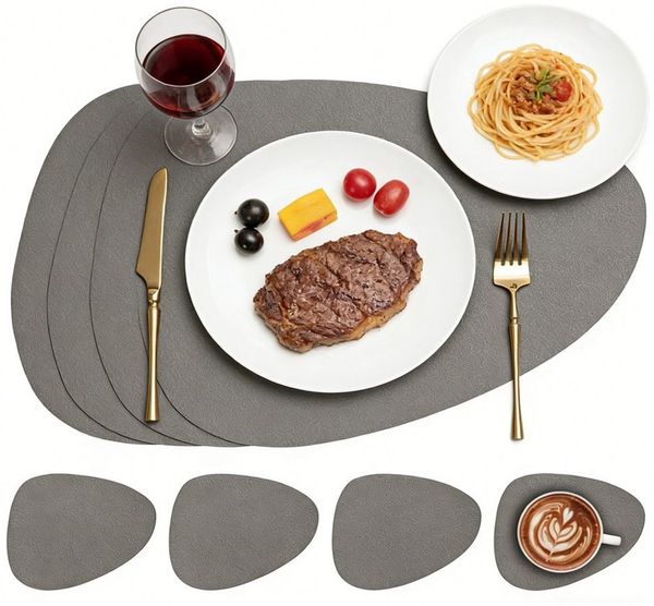 Zaewry Platzset Tischsets Leder und Untersetzer, Tischsets Abwaschbar, (4-St), Rund Doppelseitigen rutschfest Platzdeckchen