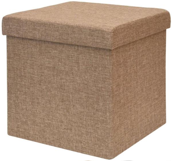 Faltbarer Sitzhocker 38x38x38cm Polsterhocker 42L Ottomane Leinen Hellbraun