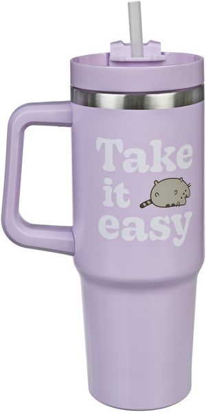 Undercover - Pusheen Isolierbecher mit Strohhalm - 880ml Fassungsvermögen - Edelstahl Trinkbecher mit Handgriff - BPA frei, Lila