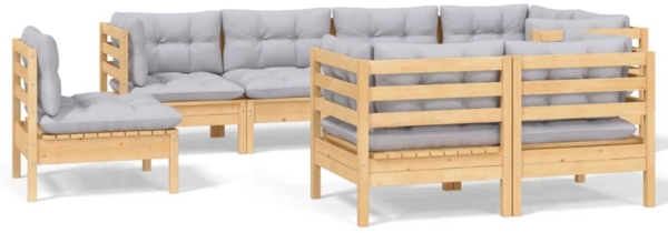 vidaXL 8-tlg. Garten-Lounge-Set mit Grauen Kissen Kiefer Massivholz 3096513