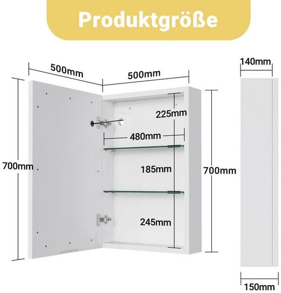 Furnishings Home Badezimmerspiegelschrank Spiegelschrank Doppeltür Hängeschrank 80x60x13.5 cm (Einstellung der warmen und kalten Farbtemperatur 3000/4500/6400K) inkl. LED-Beleuchtung, Stecker, Touchschalter, Beschlagfrei Bild 4