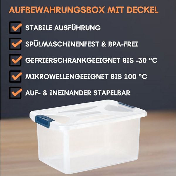 Engelland Aufbewahrungsbox Plastikbox mit Deckel und Verschluss-Clips (Stapelbox, Aufbewahrungskiste, Organizer), stapelbar, stabil, BPA-frei, lebensmittelecht