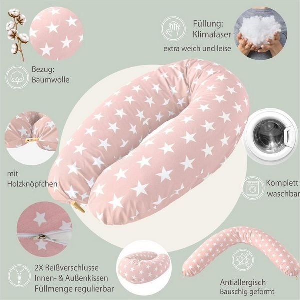 SEI Design Stillkissen Seitenschläferkissen Babynestchen Kuschelnest XXL, Schwangerschaftskissen mit Bezug, Bezug 100% Baumwolle