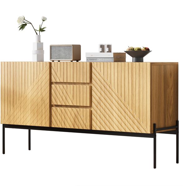 Sideboard 140x40x75 cm, 2 Türen & 3 Schubladen, Natural, Metalllbeine Bild 7