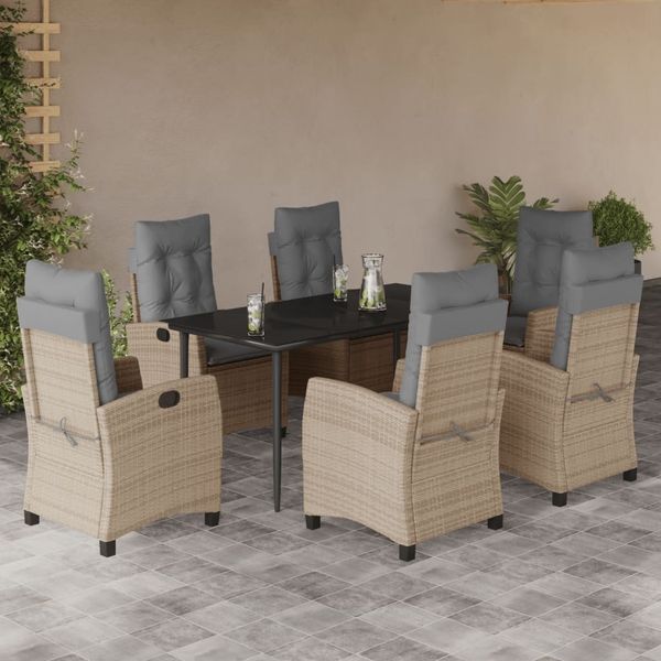 vidaXL 7-tlg. Garten-Essgruppe mit Kissen Beigemischung Poly Rattan 3212828