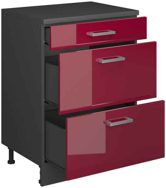 Erweiterungskommode Rion Rot Hochglanz/Anthrazit 60 x 46 cm ohne Schräge mit 3 Schubladen Vicco Bild 4
