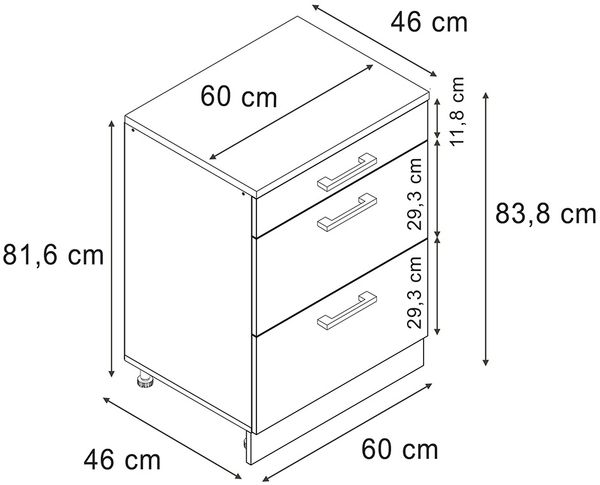 Erweiterungskommode Rion Rot Hochglanz/Anthrazit 60 x 46 cm ohne Schräge mit 3 Schubladen Vicco Bild 2