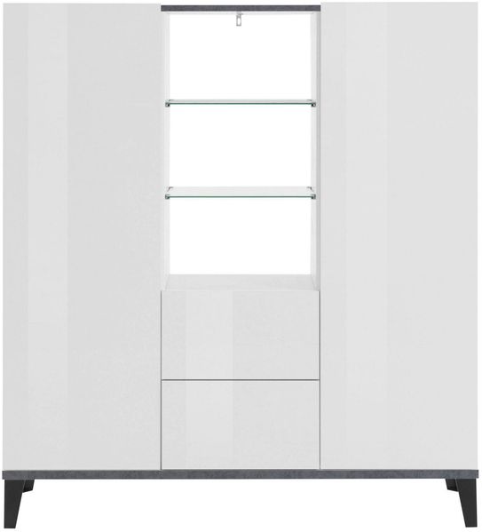 Dmora Kommode Scirocco, Küchen-Sideboard mit 2 Türen und 2 Schubladen, Wohnzimmer-Buffet, 100 % Made in Italy, 120 x 40 x 133 cm, glänzendes Weiß und Schiefer, Bild 4